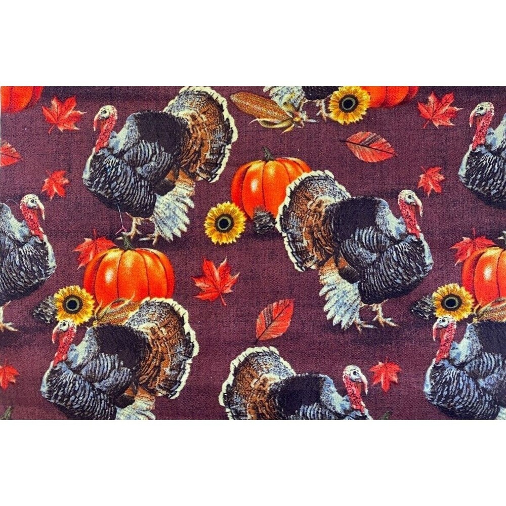 Lot of 2 Thanksgiving Fall Fat Quarter 18" x 21" Cotton Turkey Pumpkin Fabric